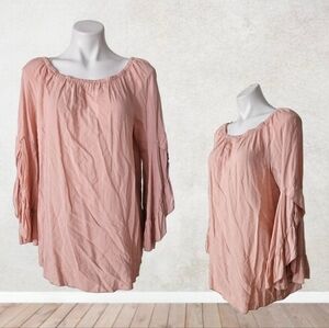 Fever Peach Pink Lightweight Peasant Blouse Medium